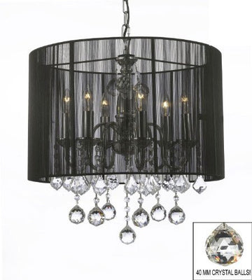 Crystal Chandelier With Large Black Shade & 40Mm Crystal Balls H 19.5" X W 18.5" - J10-B6/1124/6