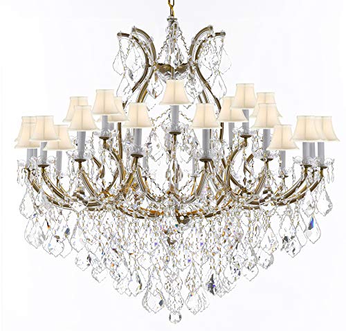 Crystal Chandelier Lighting Chandeliers H46" X W46" Dressed with Large, Luxe, Diamond Cut Crystals! Great for The Foyer, Entry Way, Living Room, Family Room and More w/White Shades - A500-B90/WHITESHADES/2MT/24+1DC