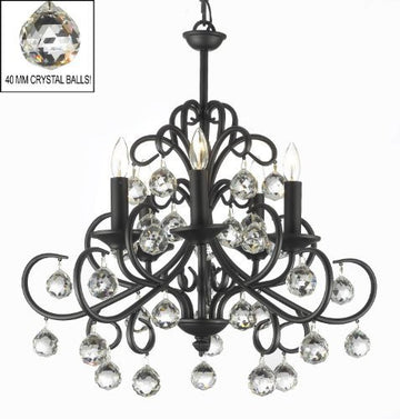 Bellora Crystal Wrought Iron Chandelier Lighting With Faceted Crystal Balls H 22" W 20" - J10-26070/5