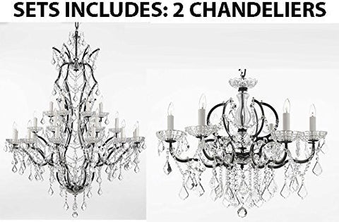 Set Of 2 - 1 19Th C. Baroque Iron & Crystal Chandelier Lighting H 52" X W 41" And 1 19Th C. Baroque Iron & Crystal Chandelier Lighting Dressed With Empress Crystal (Tm) H 25" X W 26" - 1 Ea 996/25 + 1 Ea 994/6 A500-