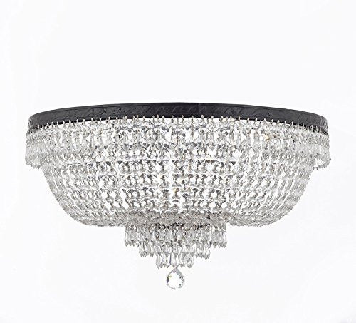Swarovski Crystal Trimmed French Empire Flush Chandelier H18" X W24" With Dark Antique Finish Good For Dining Room Foyer Entryway Family Room And More - A500-Flush/Cb/870/9Sw