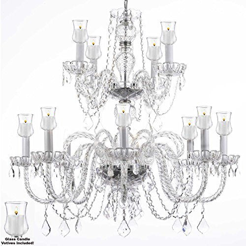 Crystal Chandelier W/ Candle Votives H.30" W.28"- For Indoor / Outdoor Use Great For Outdoor Events Hang From Trees / Gazebo / Pergola / Porch / Patio / Tent - J10-B31/26048/8+4