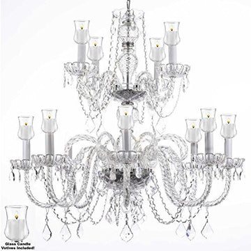 Crystal Chandelier W/ Candle Votives H.30" W.28"- For Indoor / Outdoor Use Great For Outdoor Events Hang From Trees / Gazebo / Pergola / Porch / Patio / Tent - J10-B31/26048/8+4