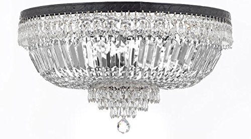 French Empire Crystal Semi Flush Basket Chandelier Chandeliers Lighting With Dark Antique Finish H18" X W24" - A500-B8/FLUSH/CB/870/9