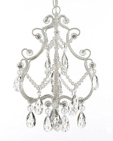 Wrought Iron and Crystal 1 Light Chandelier Pendant White Fixture Lighting Ceiling Lamp Hardwire and Plug In - J10-SCL-01489CW