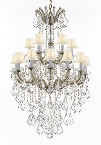 Swarovski Crystal Trimmed Chandelier Maria Theresa Crystal Chandelier Chandeliers Lighting With White Shades H 50" X W 30" - Great For Dining Room Entryway Or Living Room - A500-B13/Whiteshades/152/18Sw