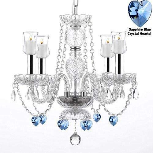 Crystal Chandelier Lighting W/Candle Votives w/Chrome Sleeves H17" W17" - for Indoor/Outdoor Use! Great for Outdoor Events, Hang from Trees/Gazebo / Pergola/Porch / Patio/Tent ! - J10-B43/B31/B85/26098/4