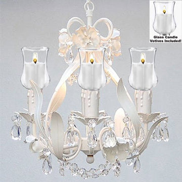 Empress Crystal (Tm) Flower Chandelier W/ Candle Votives- For Indoor / Outdoor Use Great For Outdoor Events Hang From Trees / Gazebo / Pergola / Porch / Patio H15" W11" - J10-B31/White/26027/4