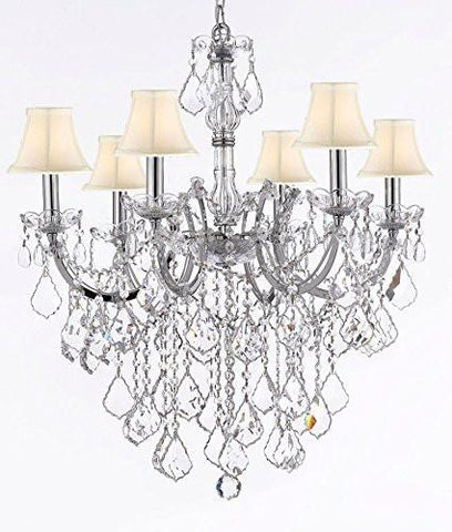 Maria Theresa Chandelier Lighting Empress Crystal (Tm) Chandeliers H30 "X W22" Chrome Finish With White Shade - F83-Sc/Whiteshade/B12/Chrome/2528/6