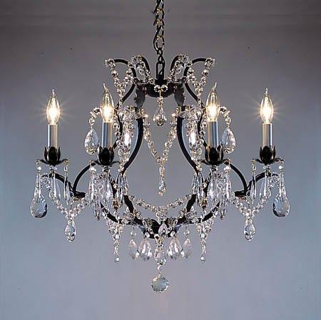 Swarovski Crystal Trimmed Chandelier Wrought Iron Crystal Chandelier H19" X W20" - A83-3030/6Sw