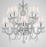 Swarovski Crystal Trimmed Chandelier w/Chrome Sleeves! Crystal Chandelier Chandeliers Lighting with White Shades H 25" X W 24" - G46-B43/WHITESHADES/CS/1122/5+5 SW