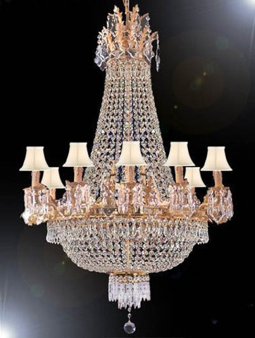 Swarovski Crystal Trimmed Chandelier Empire Chandelier H50" W30" With White Shades - A500-Sc/Whiteshade/1280/10+5Largesw