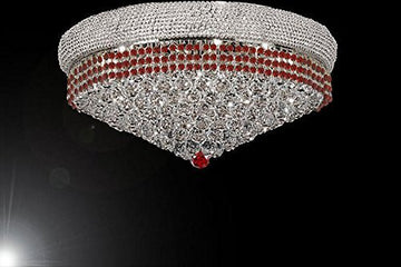 Flush French Empire Crystal Chandelier Chandeliers Moroccan Style Lighting Trimmed With Ruby Red Crystal Good For Dining Room Foyer Entryway Family Room And More H16" X W30" - A500-Flush/B74/Cs/541/24