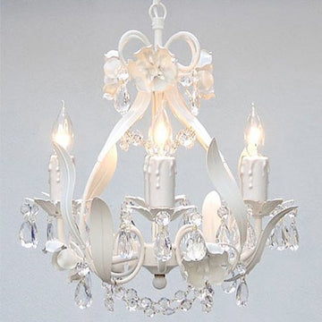 Swarovski Crystal Trimmed Chandelier Wrought Iron Floral Chandelier Crystal Flower Chandeliers Lighting H15" X W11" - J10-White/Cl/26027/4Sw