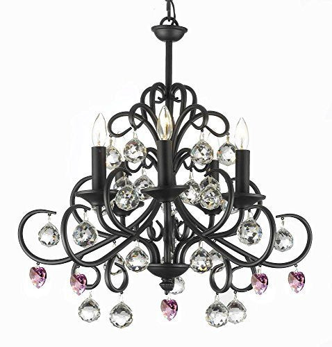 Bellora Crystal Wrought Iron Chandelier Lighting Empress Crystal (Tm) With Faceted Crystal Balls And Pink Hearts H 22" W 20" - J10-B21/26070/5