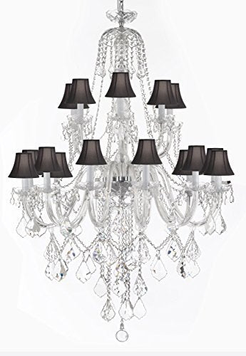 New Murano Venetian Style Crystal Chandelier Lighting - Great For The Dining Room Foyer Living Room W 40" H 50" With Blackshades - A46-B12/Blackshades/282/18