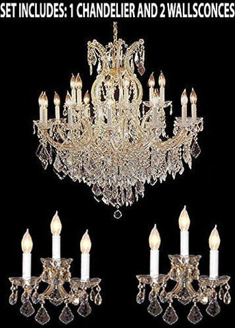 Three Piece Lighting Set - Maria Theresa Crystal Chandelier And 2 Wall Sconces - 1Ea 1/21510/15+1 + 2Ea CG/2813/3