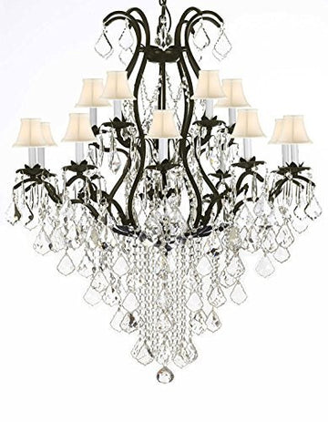 Wrought Iron Chandelier Crystal Chandeliers Lighting Empress Crystal (Tm) H50" X W36" With White Shades Great For Dining Room Entryway / Foyer Or Living Room - A500-Sc/Whiteshade/B12/3034/10+5