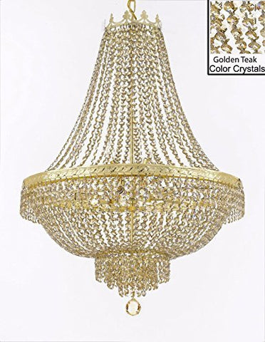 French Empire Crystal Chandelier Lighting - Dressed With Golden Teak Color Crystals Great For A Dining Room Entryway Foyer Living Room H30" X W24" - A500-B78/Cg/870/9