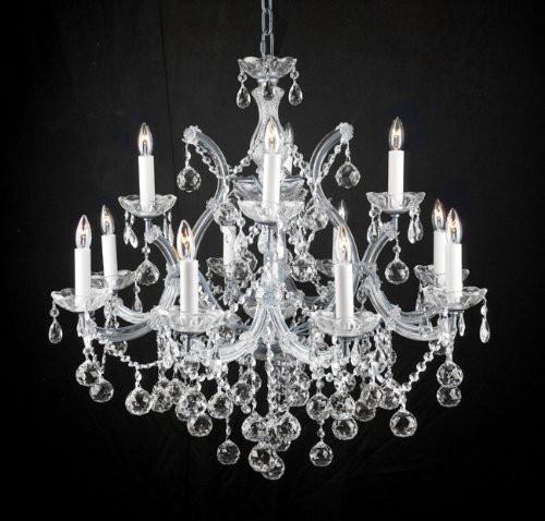 New Lighting Chandelier W/ Crystal Balls 28 X 30 - A83-Silver/Balls/21532/12+1