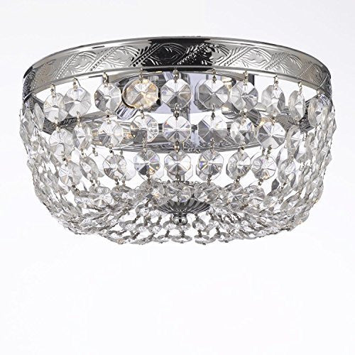 French Empire Crystal Flush Basket Chandelier Lighting H5" X W13" - G93-Cs/1864/3