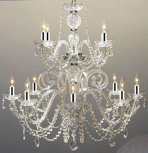 Authentic All Crystal Chandelier Lighting Chandeliers with Chrome Sleeves! H30 X W28 - GO-J10-B43/26048/8+4