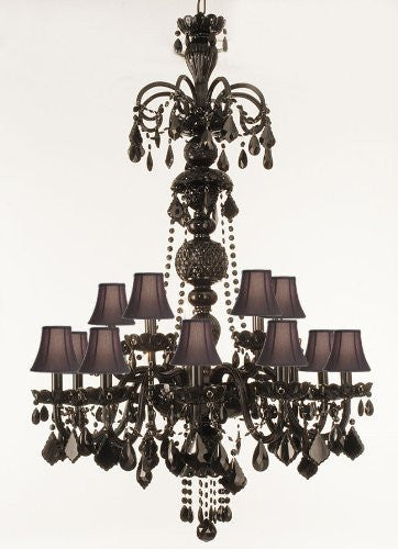 Jet Black Crystal Chandelier Lighting With Blackshades H48" X W32" - F46-Black/Blackshades/590/15