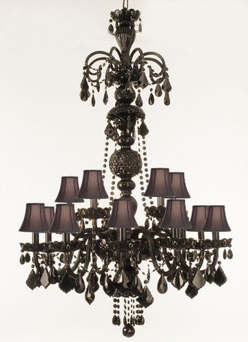Jet Black Crystal Chandelier Lighting With Blackshades H48" X W32" - F46-Black/Blackshades/590/15