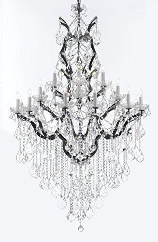 19th C. Baroque Iron & Crystal Chandelier Lighting H 64" W 41" - Dressed With Large, Luxe Crystals! Good for Dining room, Foyer, Entryway, Living Room, Family Room! - A500-B12/B89/996/25DC