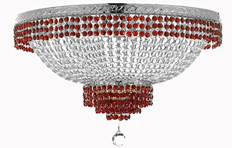 Flush French Empire Crystal Chandelier Lighting Trimmed With Ruby Red Crystal Good For Dining Room Foyer Entryway Family Room And More H18" X W24" - A500-B74/Cs/Flush/870/9