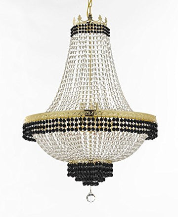 French Empire Crystal Chandelier Chandeliers Lighting Trimmed With Jet Black Crystal Good For Dining Room Foyer Entryway Family Room And More H50" X W30" - A500-B79/Cg/870/14Large