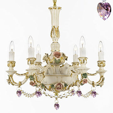 Authentic Capodimonte Porcelain Chandelier Lighting Chandeliers Made in Italy, 24K Gold Trimmed w/ Roses & Flowers Trimmed with Spectra Crystal - Reliable Crystal Quality By Swarovski - GB102-B52/B21/435/6SW