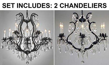 Set of 2-1 Wrought Iron Crystal Chandelier Lighting Chandeliers H30 x W28 and 1 Wrought Iron Cyrstal Chandelier Lighting H 19" W 20" - Great for Bedroom, Kitchen, Dining Room, Living Room, and More! - A500-1EA 3034/8+4 + 1EA 3530/6