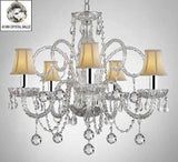 CRYSTAL CHANDELIER WITH WHITE SHADES & CRYSTAL BALLS W/CHROME SLEEVES! - A46-B43/B6/WHITESHADES/385/5