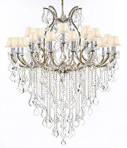 Swarovski Crystal Trimmed Chandelier Lighting Chandeliers H59" X W46" Great for The Foyer, Entry Way, Living Room, Family Room and More! w/White Shades - A500-B12/WHITESHADES/2MT/24+1SW