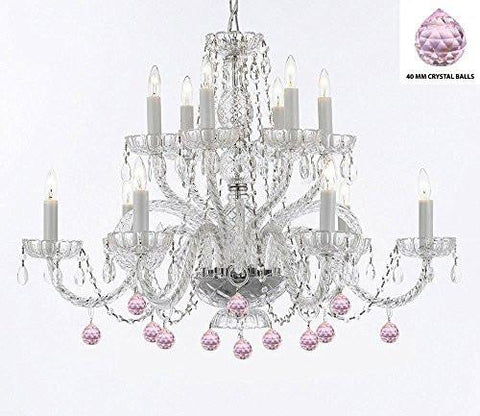 Murano Venetian Style All Empress Crystal (Tm) Chandelier With Pink Crystal Balls - A46-B76/385/6+6