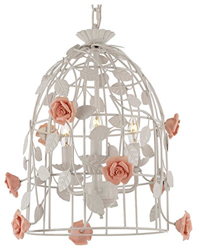 Wrought Iron Floral 'Bird Cage' Flower Chandelier Pendant W 14" X H 17" - J10-2203/3