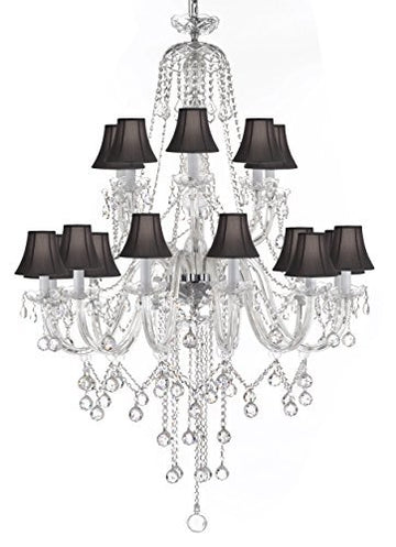 New Murano Venetian Style Crystal Chandelier Lighting - Great For The Dining Room Foyer Living Room W 40" H 50" With Blackshades - A46-B12/B6/Blackshades/282/18