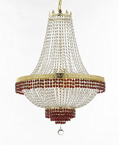 French Empire Crystal Chandelier Chandeliers Lighting Trimmed With Ruby Red Crystal Good For Dining Room Foyer Entryway Family Room And More H30" X W24" - A500-B75/Cg/870/9