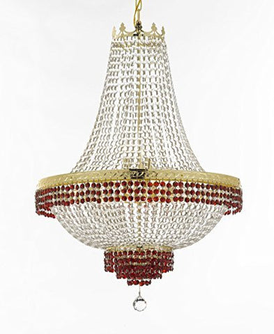 French Empire Crystal Chandelier Chandeliers Lighting Trimmed With Ruby Red Crystal Good For Dining Room Foyer Entryway Family Room And More H30" X W24" - A500-B75/Cg/870/9