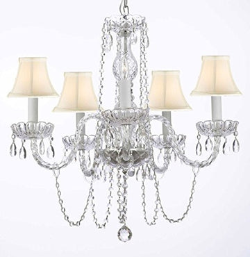 Murano Venetian Style All-Crystal Chandelier With White Shades H25" W24" - G46-Sc/Whiteshade/381/5