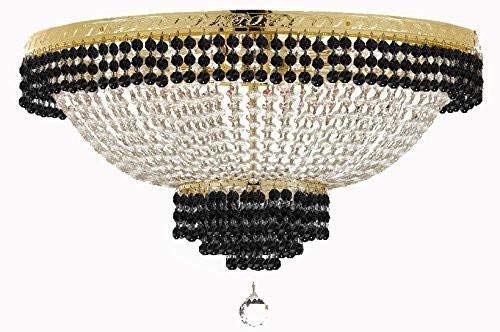 Set of 2-1 French Empire Crystal Chandelier Lighting Trimmed w/Jet Black Crystal! H30" X W24" and 1 Flush French Empire Crystal Chandelier Trimmed with Jet Black Crystal! H18" X W24" - B79/CG/870/9 + B79/CG/FLUSH/870/9 A500-