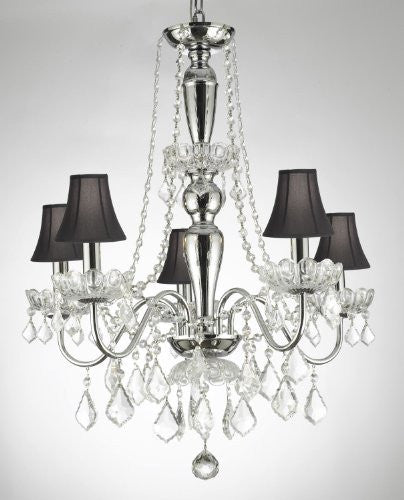 Elegant 5 Light Crystal Chandelier Pendant Lighting Fixture Light Lamp W/ Shades - J10-Blackshades/26017/5