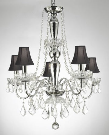 Elegant 5 Light Crystal Chandelier Pendant Lighting Fixture Light Lamp W/ Shades - J10-Blackshades/26017/5
