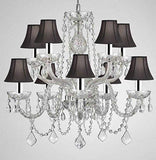 Swarovski Crystal Trimmed Chandelier! Crystal Chandelier Chandeliers Lighting with Black Shades & W/Chrome Sleeves H 25" X W 24" - G46-B43/BLACKSHADES/CS/1122/5+5 SW