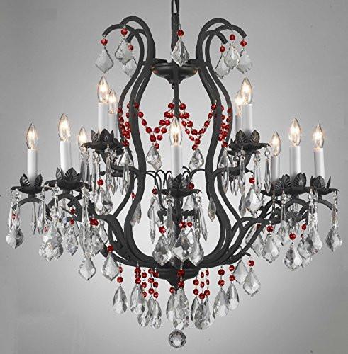 Wrought Iron Crystal Chandelier Lighting Chandeliers H30" X W28" - Dressed With Ruby Red Crystals - F83-B75/3034/8+4