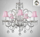 Swarovski Crystal Trimmed Chandelier Crystal Chandelier With Pink Shades & Crystal Balls - A46-B6/Pinkshades/385/5 Sw