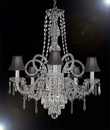 New Crystal Chandelier Murano Venetian Style Chandeliers Lighting 24"X28" With Black Shades - Cjd-G46-Blackshades/Silver/20048/5