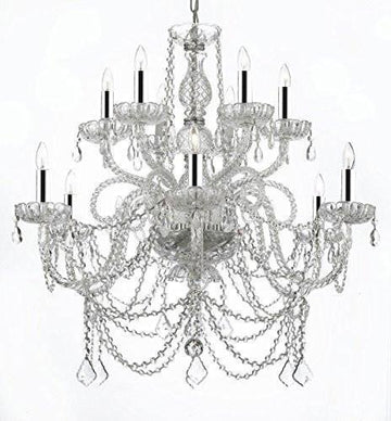 Swarovski Crystal Trimmed Chandelier w/Chrome Sleeves! MURANO VENETIAN STYLE ALL-CRYSTAL CHANDELIER! - A46-B43/SILVER/4/385/6+6 SW