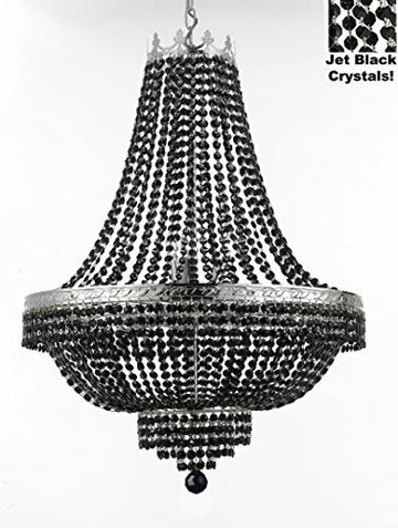 French Empire Crystal Chandelier Lighting - Dressed With Jet Black Color Crystals Great For A Dining Room Entryway Foyer Living Room H36" X W30" - A500-B80/Cs/870/14